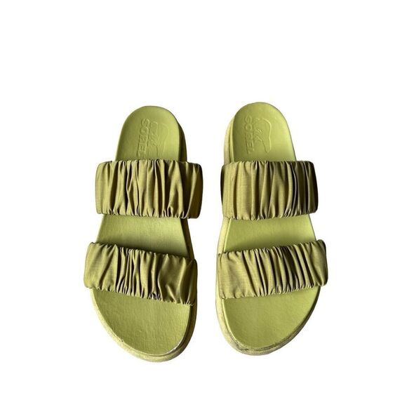 Sorel Roaming Two-Strap Womens size 8 Olive Green Ruched 2-Strap Slide Sandals - Picture 1 of 8